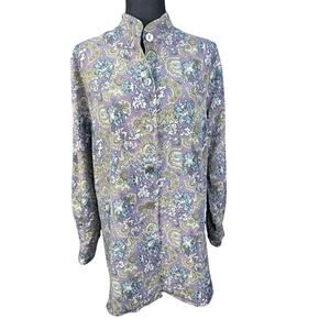 Classique Entier 100% Silk Paisley Button Up Blouse Women S Purple Long Sleeve